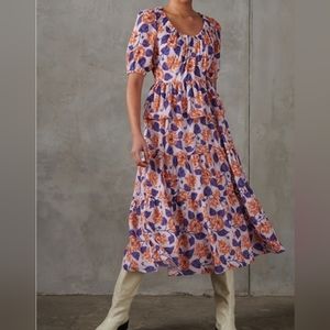 Who What Wear Lilac and Marigold tiered ruffle maxi dress